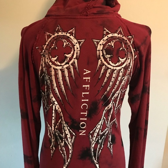 Affliction Tops - Affliction tie dyed hooded top
